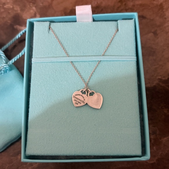 Tiffany & Co. Jewelry - Tiffany & Co. Silver Double Heart Necklace with Engraved Tag